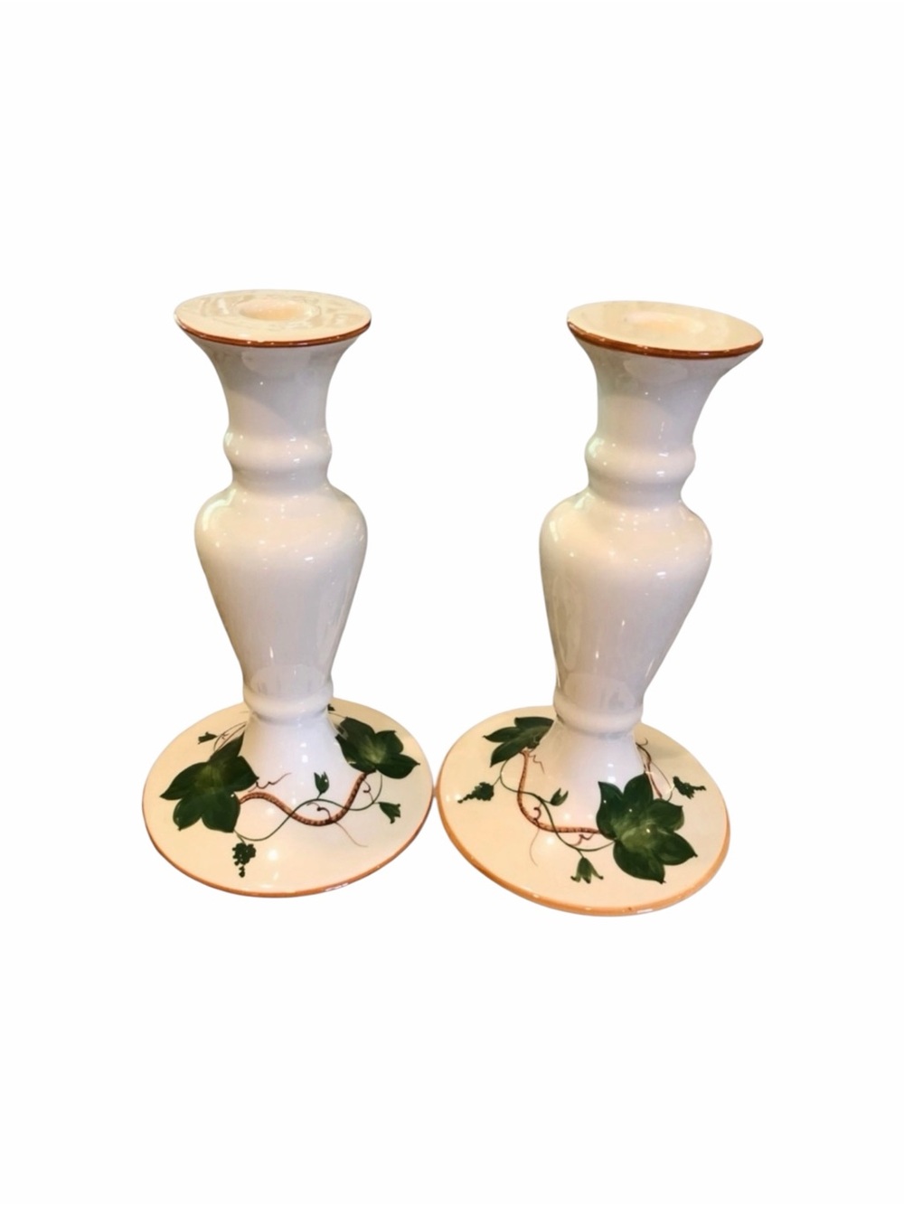 Vintage Facerarte Hand Painted Candlestick Set